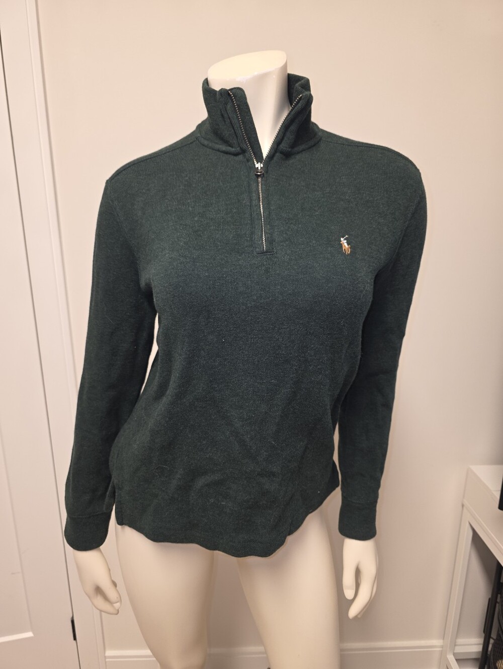 Polo Ralph Lauren Green French Rib Quater Zip Pullover Boys 10 - 12 Fits Women S